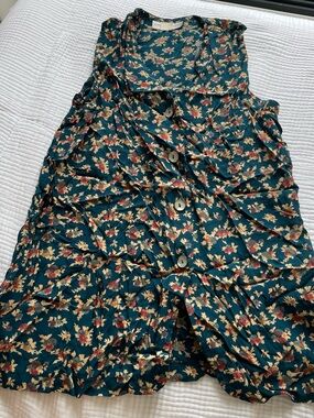 Floral Tiered Teal Button-Front Women's Skirt